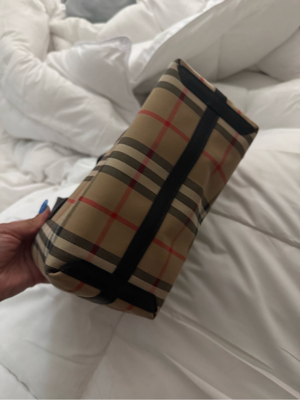 Burberry Tan Check Mini Tote with Black Handles - Picture 2 of 3